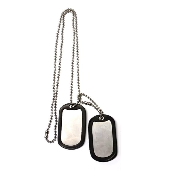 complete dog tag set 001. Complete Stainless Military Dog Tag Set - 2 x Tags, Chain, Silencers