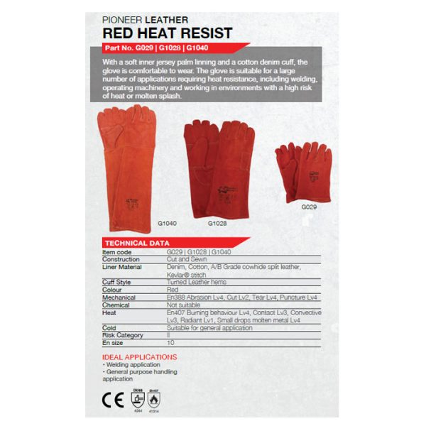 g1028 gloves 002. 8" Supa Red Heat Resistant Elbow Kevlar Stitched Welding Gloves - OSFM