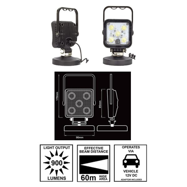 zartek 485 003. Zartek 900 Lumen 12v Vehicle Magnetic LED Floodlight with On/Off Switch