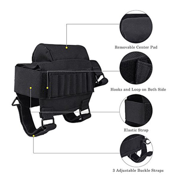 rifle adjustable cheek pad with rest and ammo pouc. Rifle Adjustable Cheek Pad with Rest and Ammo Pouch - Black