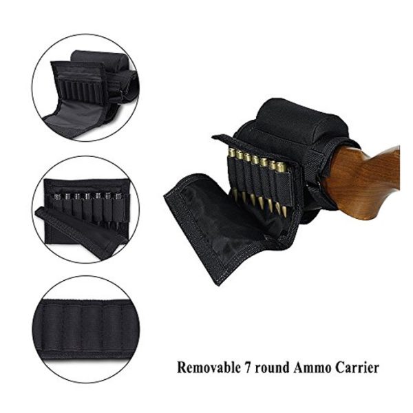 rifle adjustable cheek pad with rest and ammo pouc. Rifle Adjustable Cheek Pad with Rest and Ammo Pouch - Black