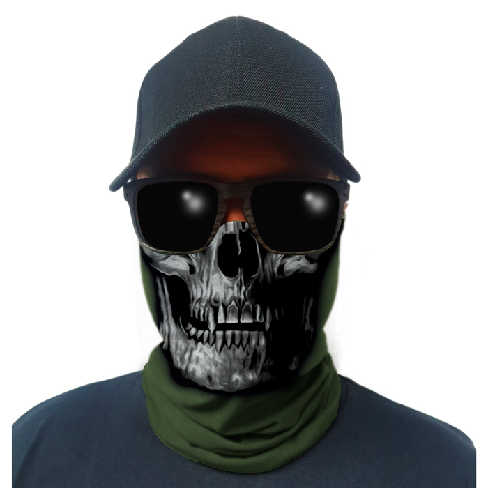 sa-50211-multi-use-tubular-bandana-gator-face-shie. Multi-Use Tubular Bandana/Gator Face Shield - Tactical OD Green Skull