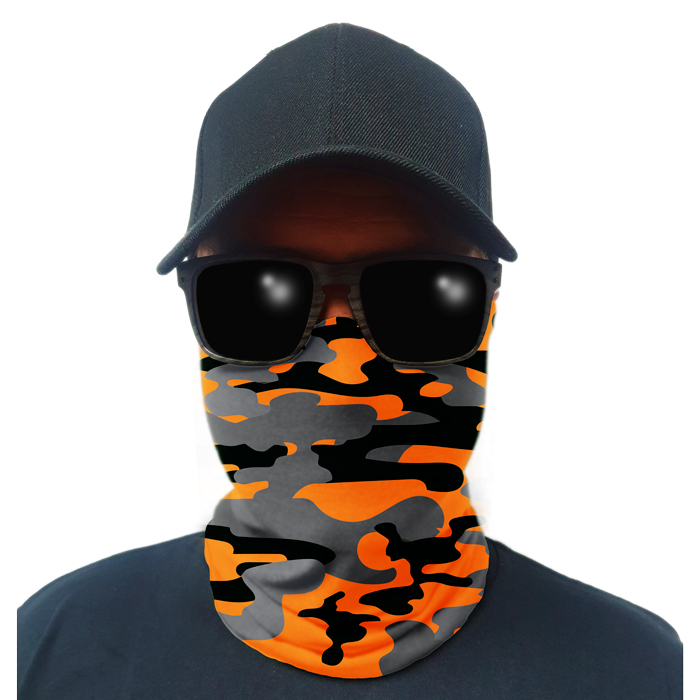 sa-50452-multi-use-tubular-bandana-gator-face-shie. Multi-Use Tubular Bandana/Gator Face Shield - Orange & Grey Military Camo