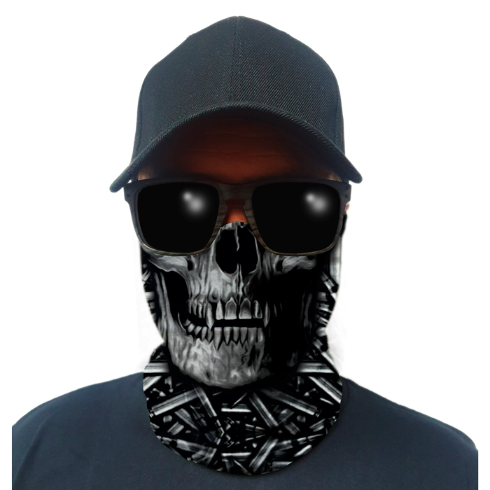 sa-50265-multi-use-tubular-bandana-gator-face-shie. Multi-Use Tubular Bandana/Gator Face Shield - Blackout Rounds Skull