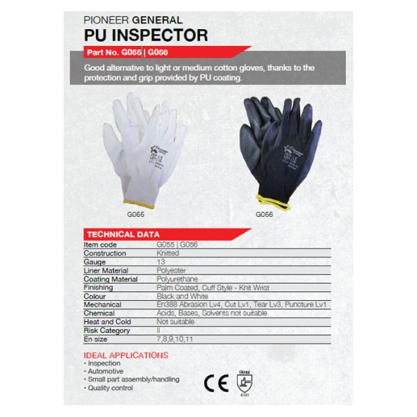 g055 gloves 002. Pioneer White Pu Coated Inspector Gloves