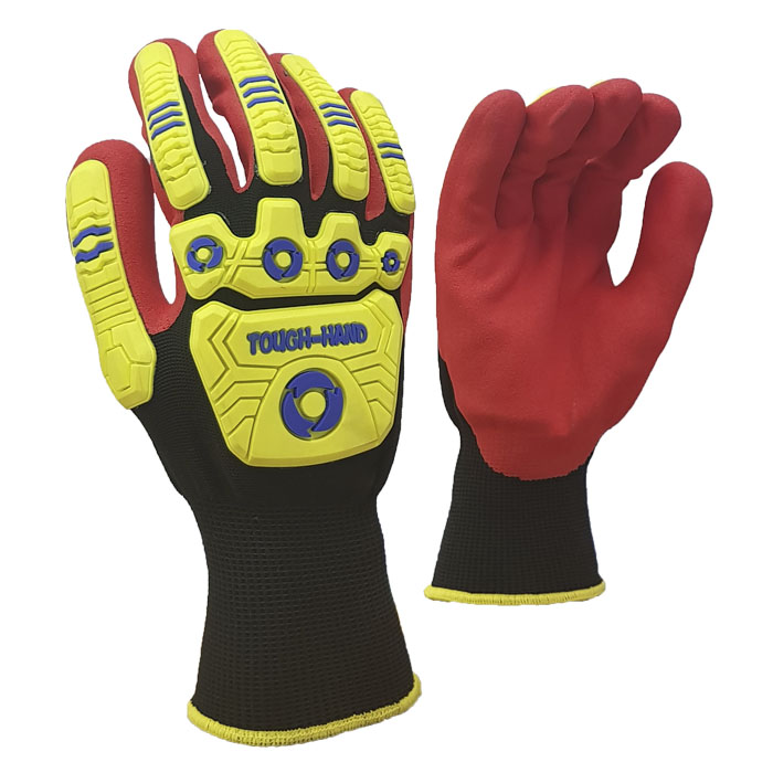 g130 gloves 002. Pioneer Maxmac Tough Hand Glove, 13G, Sandy Nitrile Palm Work Gloves