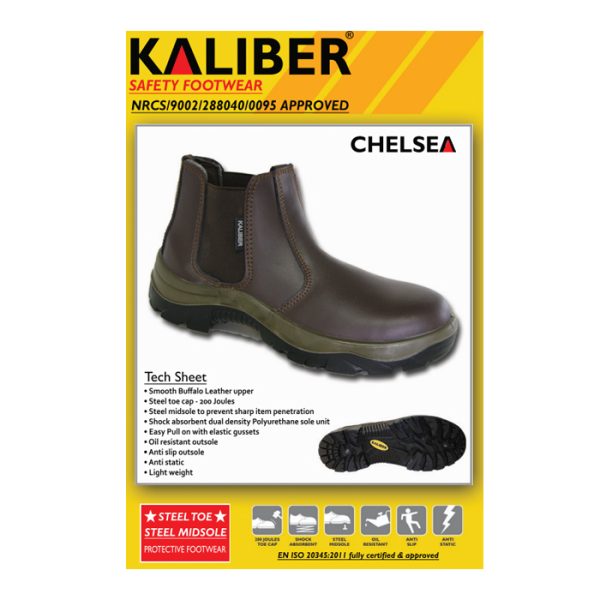 kaliber-chelsea-brown-002. Kaliber Chelsea Steel Toe Safety Shoe - Choc Brown