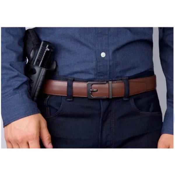 kore-leather-x3-belt-brown-002. Kore Classic Reinforced Leather Ratcheting Gun Belt with X3 Buckle - Brown - 24" - 44"