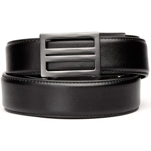 kore-leather-x1-belt-black-001. Kore Classic Reinforced Leather Ratcheting Gun Belt with X1 Buckle - Black - 24" - 44"