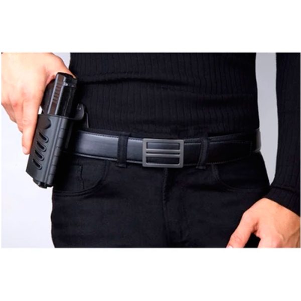 kore-leather-x1-belt-black-002. Kore Classic Reinforced Leather Ratcheting Gun Belt with X1 Buckle - Black - 24" - 44"