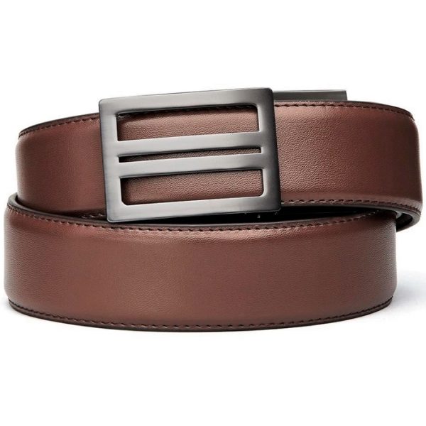 kore-leather-x1-belt-brown-001. Kore Classic Reinforced Leather Ratcheting Gun Belt with X1 Buckle - Brown - 24" - 44"