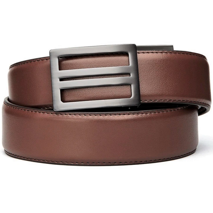 kore-leather-x1-belt-brown-001. Kore Classic Reinforced Leather Ratcheting Gun Belt with X1 Buckle - Brown - 24" - 44"