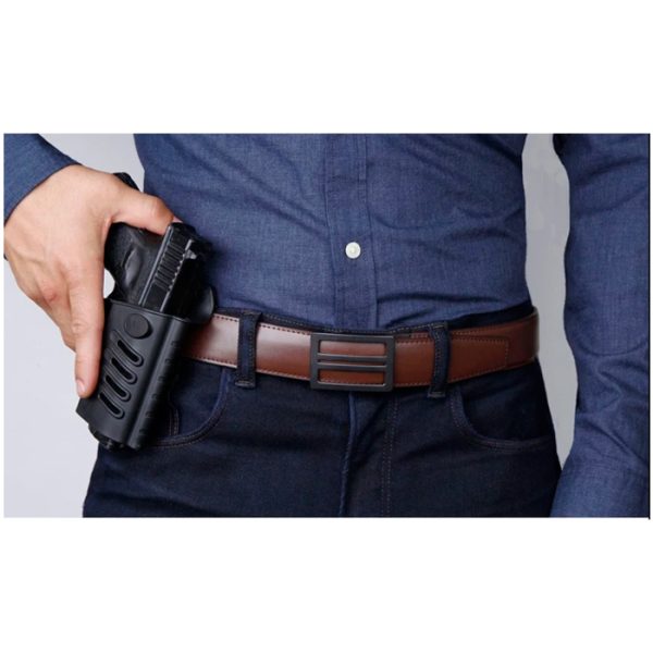 kore-leather-x1-belt-brown-002. Kore Classic Reinforced Leather Ratcheting Gun Belt with X1 Buckle - Brown - 24" - 44"