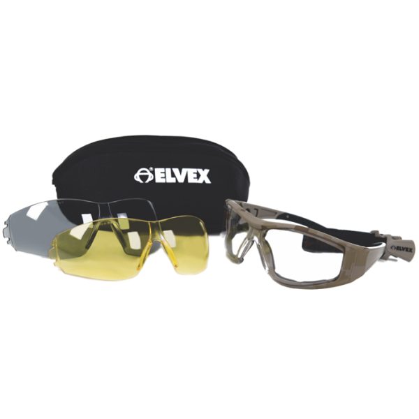gg-45-ckit-elvex-go-specs-ii-ballistic-glasses,-st. Elvex Go-Specs II Ballistic Glasses, Strap System, Black/Grey Frame - 3 Lens Set