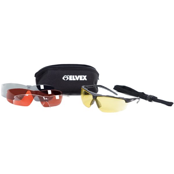 sg-56-4set-elvex-denali-ballstic-glasses-black-fra. Elvex Denali Ballstic Glasses Black Frame w/Grey Soft Accents - 4 Lens Set