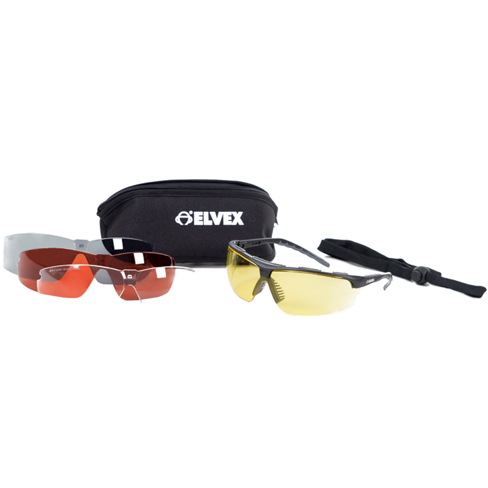 sg-56-4set-elvex-denali-ballstic-glasses-black-fra. Elvex Denali Ballstic Glasses Black Frame w/Grey Soft Accents - 4 Lens Set