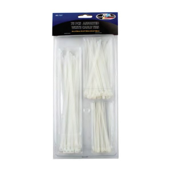 mq7237-001. Moto-Quip Assorted Set of White Cable Ties - 75pcs