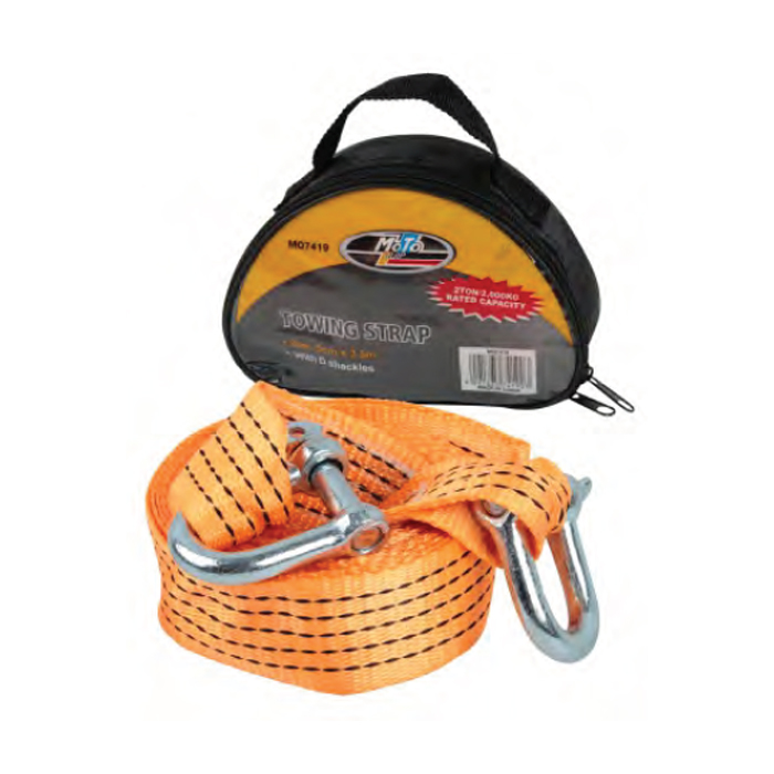 mq7419-001. Moto-Quip 4000Kg Towing Strap 4.8cm X 3.5m With "D" Shackles In Re Usable Pouch