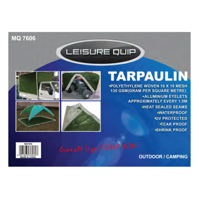 mq7604-001. Leisure Quip Tarpaulin Size 2.5m X 4.0m Reinforced Corners 130gsm, Alu Eyelets