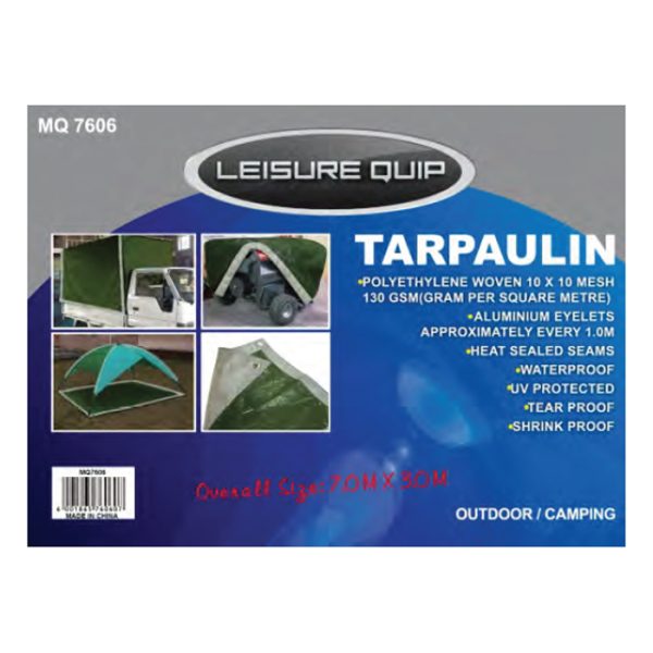 mq7604-001. Leisure Quip Tarpaulin Size 3.0m X 7.0m Reinforced Corners 130gsm, Alu Eyelets