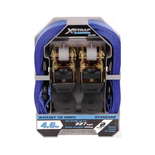 mq7866-001. X- Strap Standard 4,6m X 25mm Ratchet Tie Down 680kg/ 227kg - 2 Pieces