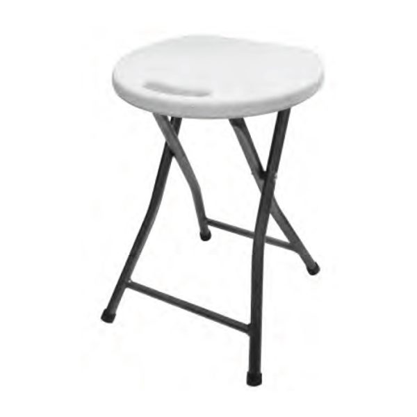 mq8258-001. Leisure Quip Folding Stool 31.5cm Diameter 46cm High - Folds Flat HDPE Seat