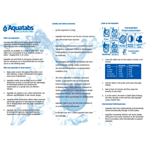 aquatabs-67mg-water-purification-tablets---treats-. Aquatabs 67mg Water Purification Tablets - 1x Tablet Treats 20L - 10pk