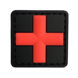 3dmed-rd-tacspec-3d-medic-cross-pvc-velcro-patch--. TacSpec 3D Medic Cross PVC Velcro Patch - Black/Red