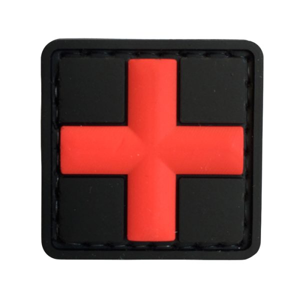 3dmed-rd-tacspec-3d-medic-cross-pvc-velcro-patch--. TacSpec 3D Medic Cross PVC Velcro Patch - Black/Red