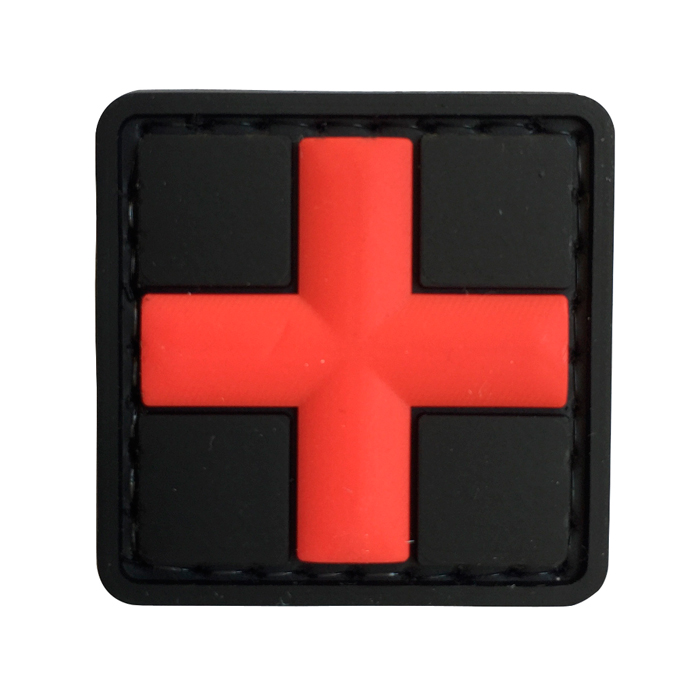 3dmed-rd-tacspec-3d-medic-cross-pvc-velcro-patch--. TacSpec 3D Medic Cross PVC Velcro Patch - Black/Red