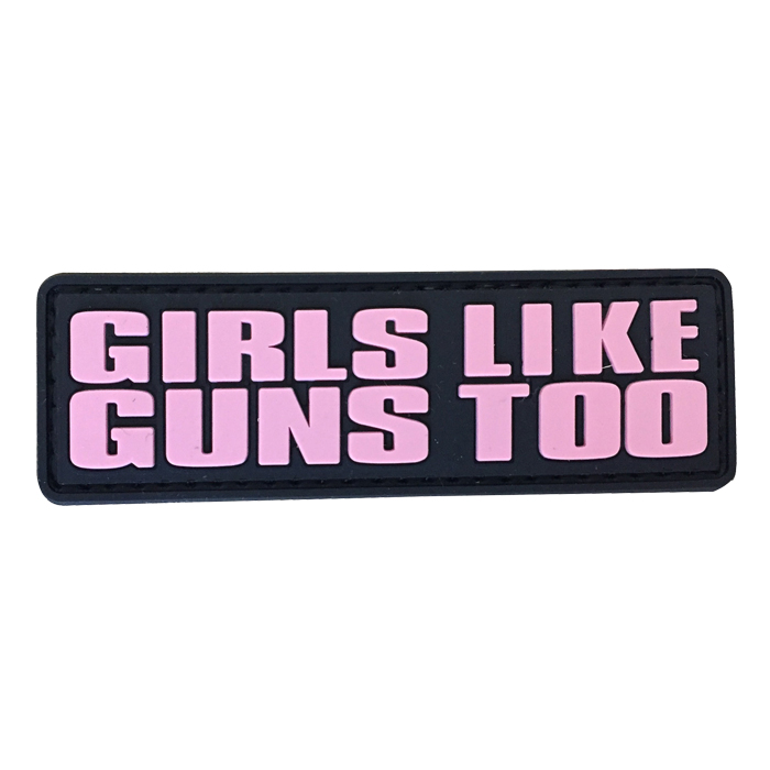 glgt-pk-tacspec-girls-like-guns-too-pvc-velcro-pat. TacSpec "Girls Like Guns Too" PVC Velcro Patch - Pink/Black