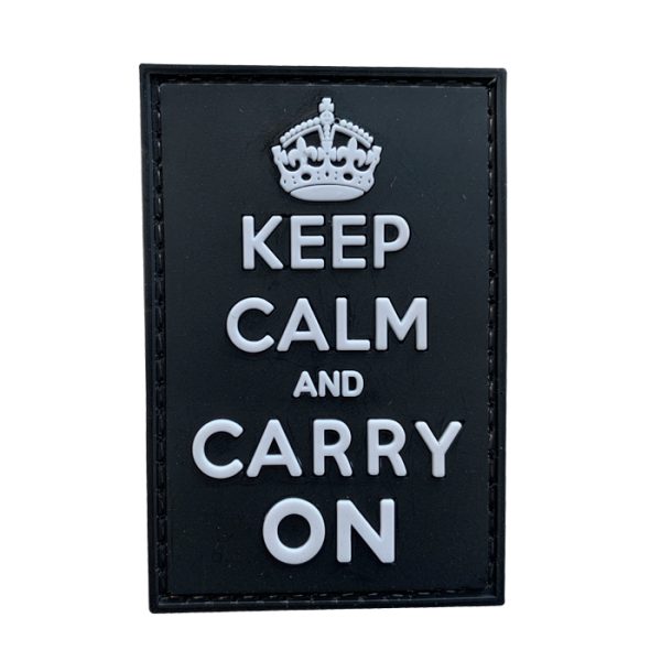 keep-calm-pvc-velcro-patch---white-black-001. TacSpec "Keep Calm" PVC Velcro Patch - White/Black