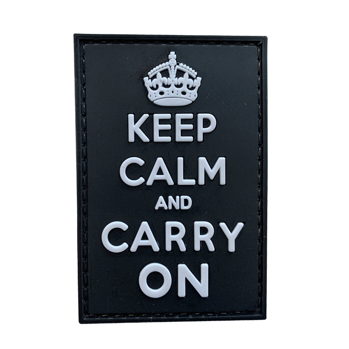 keep-calm-pvc-velcro-patch---white-black-001. TacSpec "Keep Calm" PVC Velcro Patch - White/Black