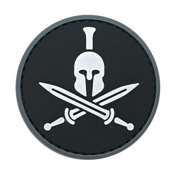 ysj-wh-tacspec-round-spartan-molon-labe-pvc-velcro. TacSpec "Round Spartan Molon Labe" PVC Velcro Patch - White/Black