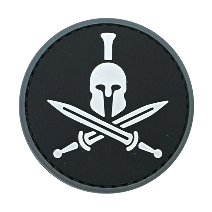 ysj-wh-tacspec-round-spartan-molon-labe-pvc-velcro. TacSpec "Round Spartan Molon Labe" PVC Velcro Patch - White/Black