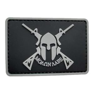 mlsq-bk-tacspec-spartan-rifle-molon-labe-pvc-velcr. TacSpec "Spartan Rifle Molon Labe" PVC Velcro Patch - Black