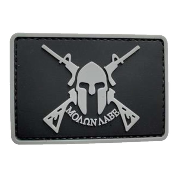 mlsq-bk-tacspec-spartan-rifle-molon-labe-pvc-velcr. TacSpec "Spartan Rifle Molon Labe" PVC Velcro Patch - Black