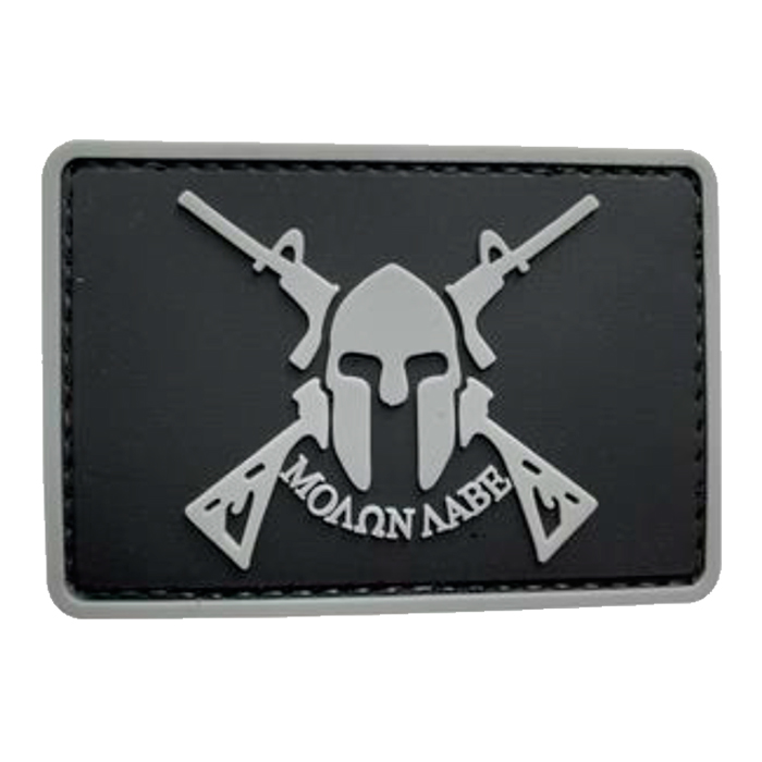 mlsq-bk-tacspec-spartan-rifle-molon-labe-pvc-velcr. TacSpec "Spartan Rifle Molon Labe" PVC Velcro Patch - Black