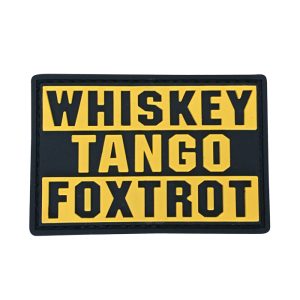 rwtf-ye-tacspec-whiskey-tango-foxtrot-pvc-velcro-p. TacSpec "Whiskey Tango Foxtrot" PVC Velcro Patch - Black/Yellow