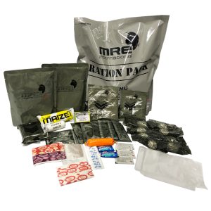 sandf-mre-ration-pack-with-pouch-001. SANDF Type Complete 24 Hour MRE Ration Pack Meal - Day 4 - Beef Stroganoff & Potato Veg Curry, Chicken