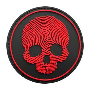 fps-rd-tacspec-fingerprint-skull-pvc-velcro-patch-. TacSpec "Fingerprint Skull" PVC Velcro Patch - Red/Black
