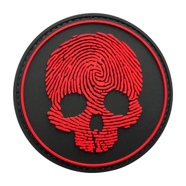 fps-rd-tacspec-fingerprint-skull-pvc-velcro-patch-. TacSpec "Fingerprint Skull" PVC Velcro Patch - Red/Black