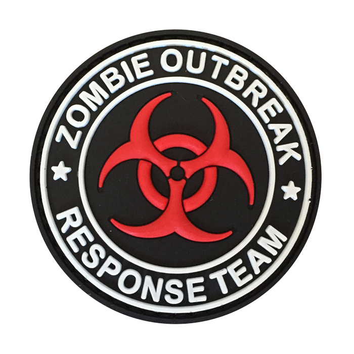 zor-rd-tacspec-zombie-outbreak-response-team-bioha. TacSpec "Zombie Outbreak Response Team Biohazard" PVC Velcro Patch - Red/White/Black