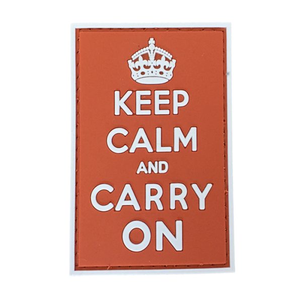kcco-or-tacspec-keep-calm-and-carry-on-pvc-velcro-. TacSpec "Keep Calm and Carry On" PVC Velcro Patch - White/Red