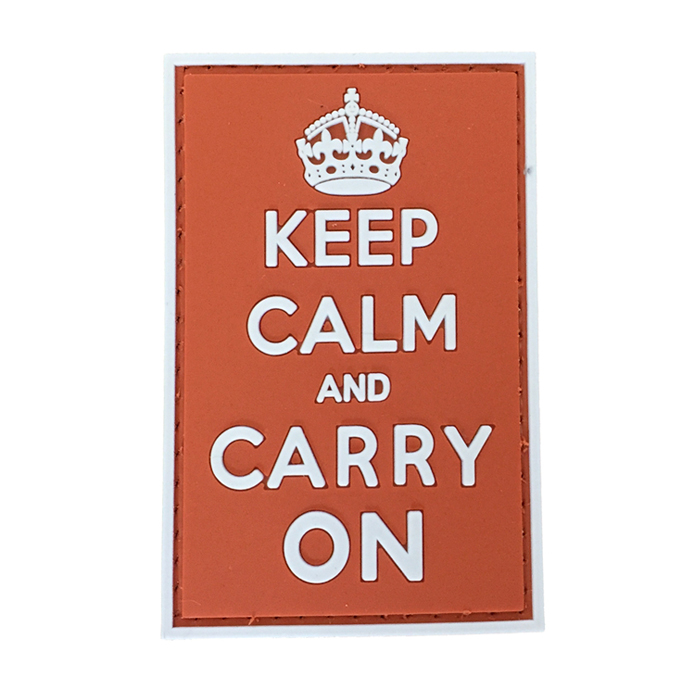 kcco-or-tacspec-keep-calm-and-carry-on-pvc-velcro-. TacSpec "Keep Calm and Carry On" PVC Velcro Patch - White/Red