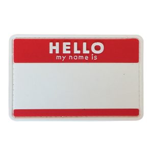 hello-rd-tacspec-hello-my-name-is-pvc-velcro-patch. TacSpec "Hello My Name Is " PVC Velcro Patch - Red/White