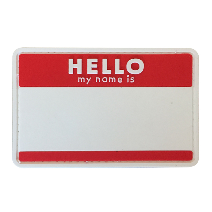 hello-rd-tacspec-hello-my-name-is-pvc-velcro-patch. TacSpec "Hello My Name Is " PVC Velcro Patch - Red/White