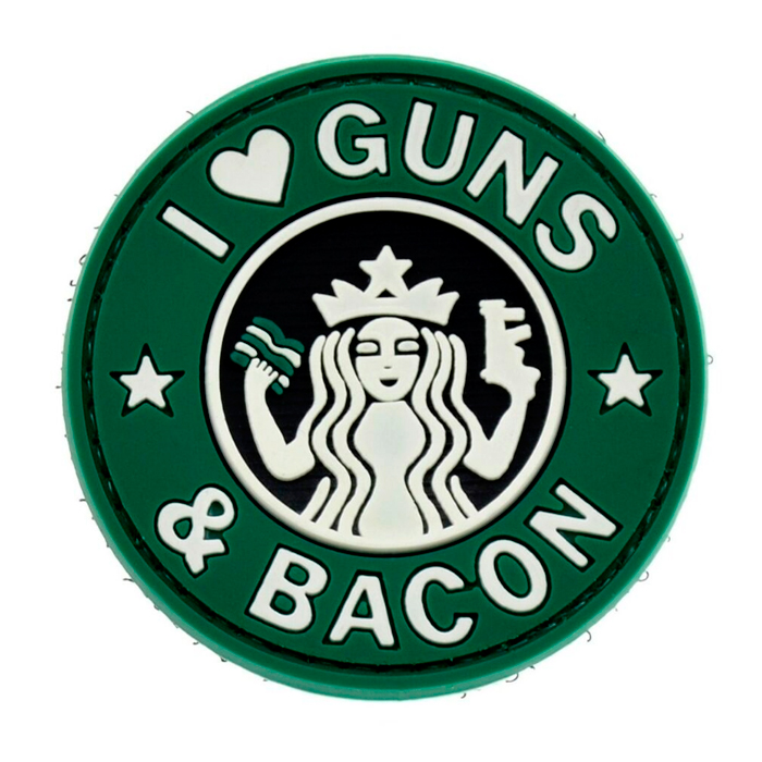 igb-og-guns-and-bacon-pvc-patch-001. TacSpec "I Love Guns and Bacon" PVC Velcro Patch