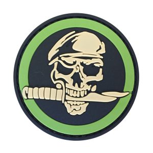 sk-st-tacspec-skull-&-knife-pvc-velcro-patch---bla. TacSpec "Skull & Knife" PVC Velcro Patch - Black/White/Green