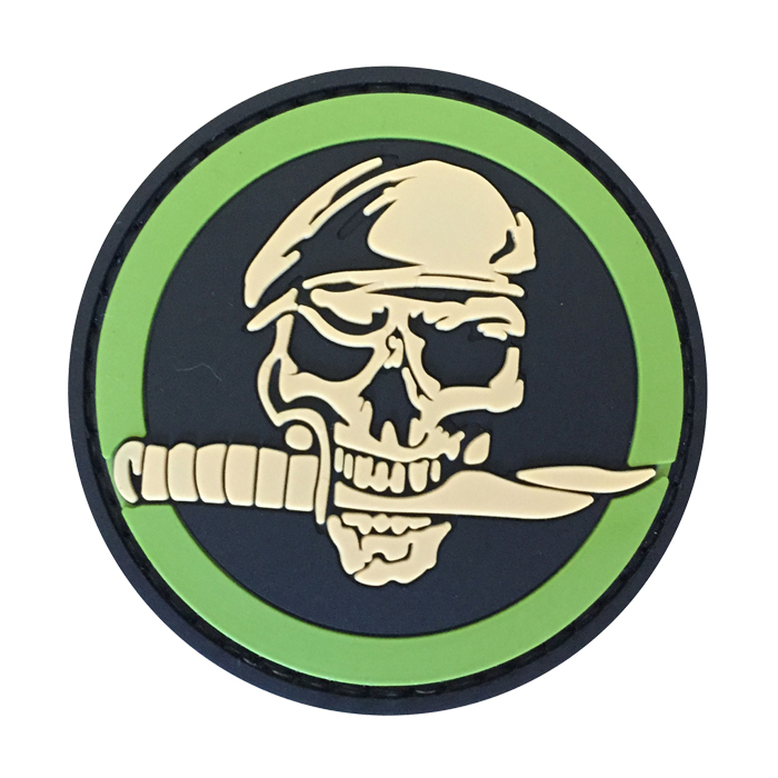 sk-st-tacspec-skull-&-knife-pvc-velcro-patch---bla. TacSpec "Skull & Knife" PVC Velcro Patch - Black/White/Green